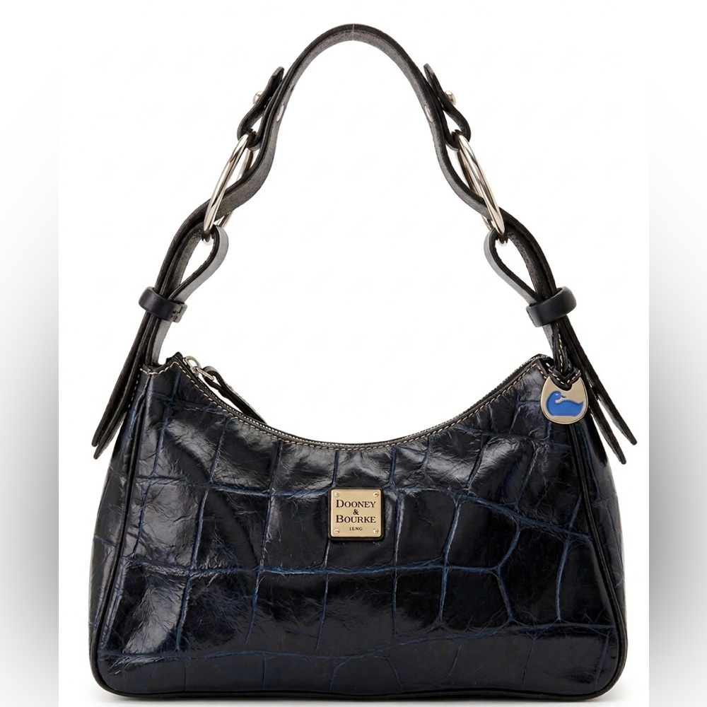 Dooney & Bourke Y2K Harrison Hobo Black with Blue Overlay Crocodile Leather